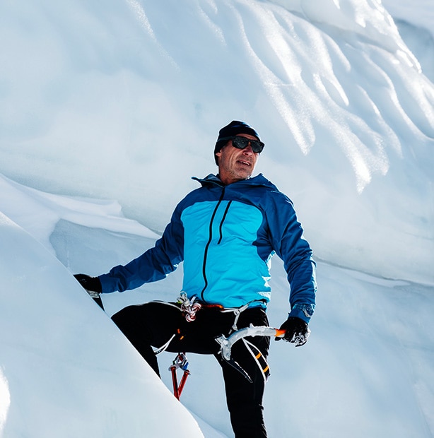Mike Horn outdoors in sporty outfit with Panerai watch