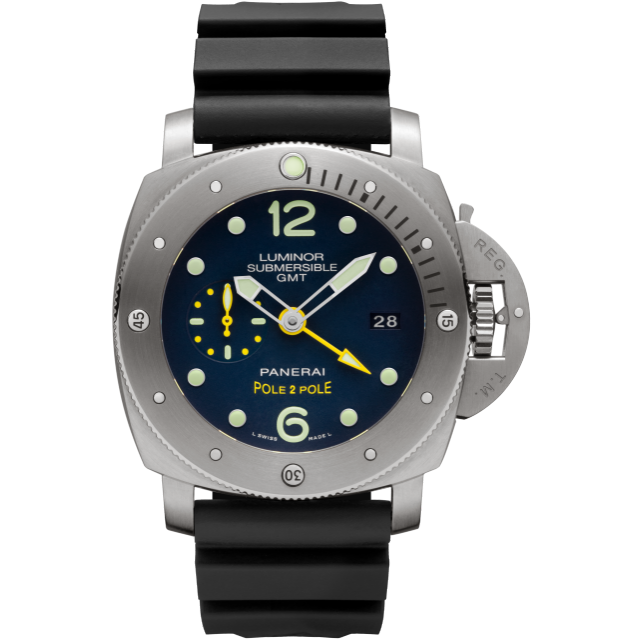 PANERAI Luminor Submersible 1950 3 Days GMT Automatic Titanio - 47毫米专业潜水3日动力储存两地时间自动钛金属腕表  Front view