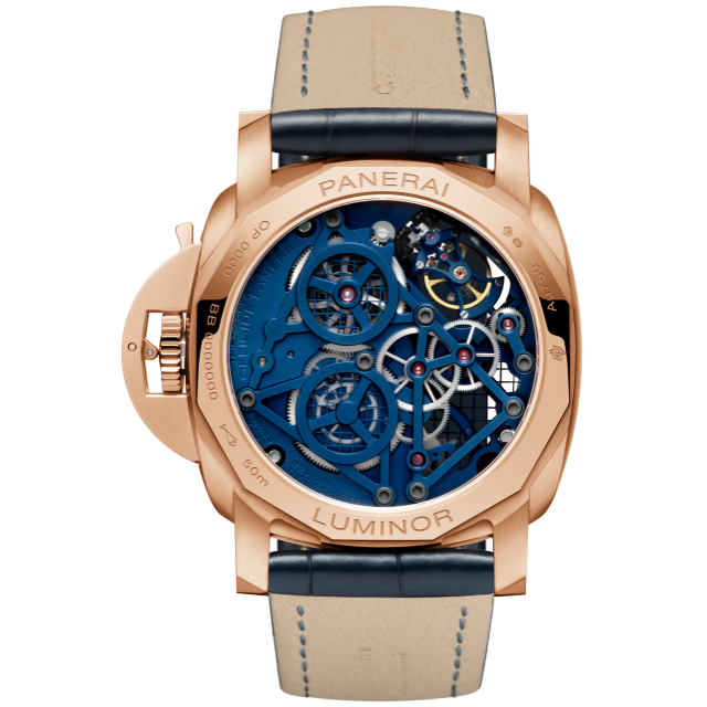 PANERAI Luminor庐米诺 Tourbillon GMT Goldtech™腕表 PAM01060 Back view