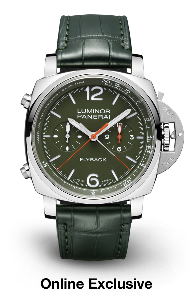 PNPAM01296 - LUMINOR CHRONO FLYBACKVERDE MILITARE
庐米诺系列飞返计时军绿色腕表