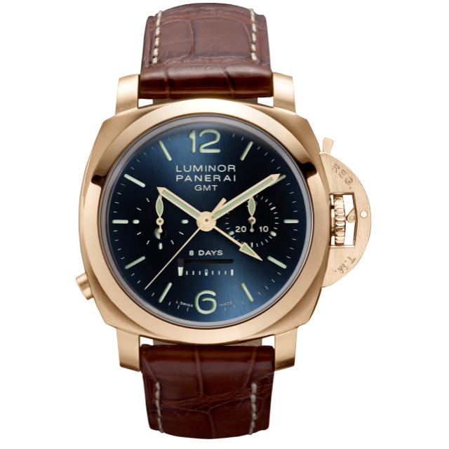 PANERAI Luminor庐米诺 1950 8 Days Chrono Monopulsante GMT Pink Gold腕表 - 44毫米  Front view