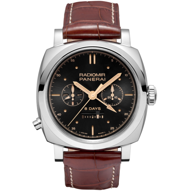 PANERAI Radiomir 1940 Chrono Monopulsante 8 Days GMT Oro Bianco PAM00503 Front view
