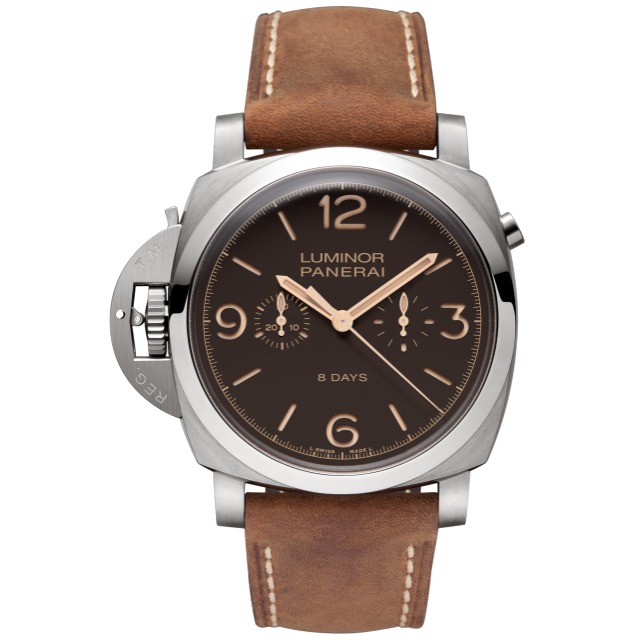 PANERAI Luminor 1950 Chrono Monopulsante Left-Handed 8 Days Titanio - 47mm PAM00579 Front view