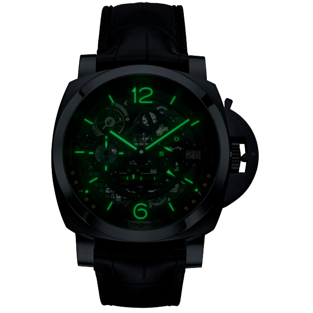 PANERAI Luminor Tourbillon Moon Phases Equation of Time GMT – L’Astronomo  Night view