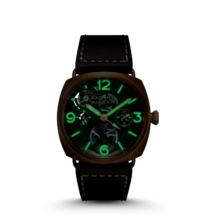 PANERAI Radiomir镭得米尔Tourbillon GMT Bronzo陀飞轮两地时间青铜腕表 PAM01284
